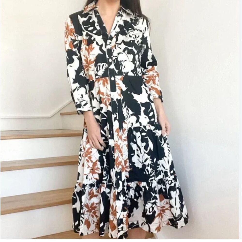 Soft Surroundings Moonglow Floral Tiered Midi Dress Cotton Women’s 6
